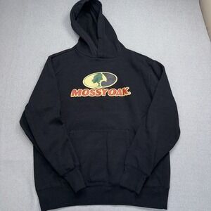 Mossy Oak Pullover Hoodie Black With Tree Logo & Hood Size Large